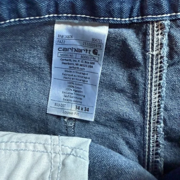 NWT Carhartt Men's Loose Fit Dungaree Work Blue Jeans B13-Size 34x34 - Picture 7 of 7